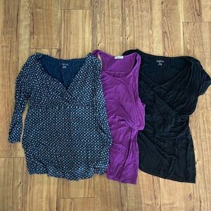 Size medium maternity nursing shirts. Purple, black, blue